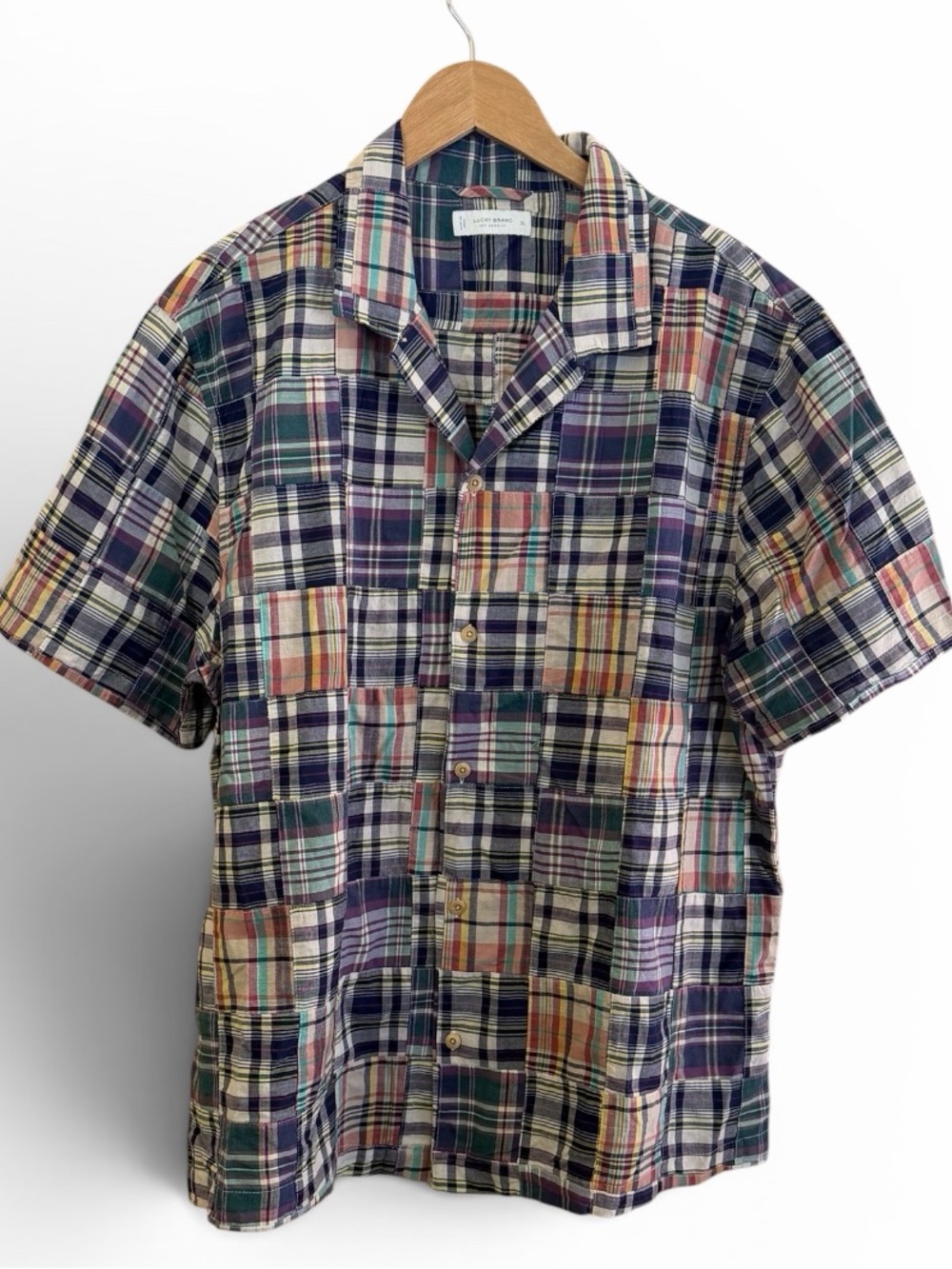 Lucky Brand Men's Short-Sleeve Patchwork Button-Down Shirt Size XL